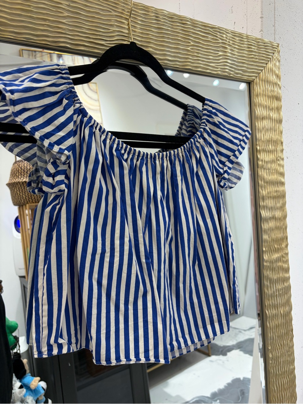Off-Shoulder Blue & White Striped Women’s Top